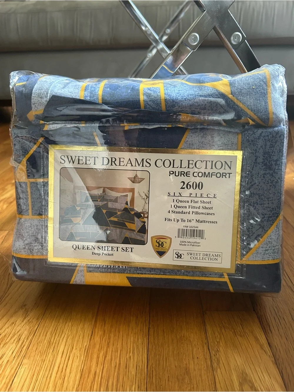 Sweet Dreams Queen Sheet Set in Blue and Yellow Geometric